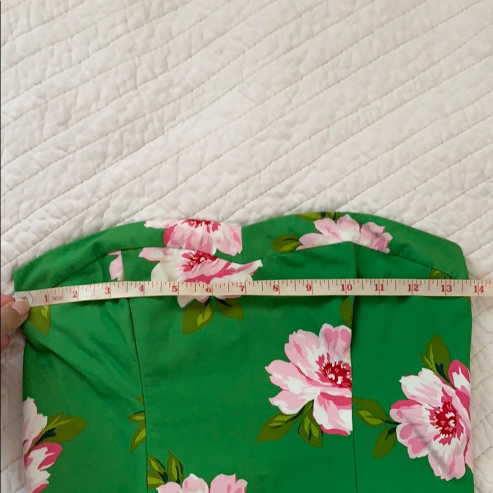 Strapless Green Pink Floral Dress Pockets - Picture 4 of 8